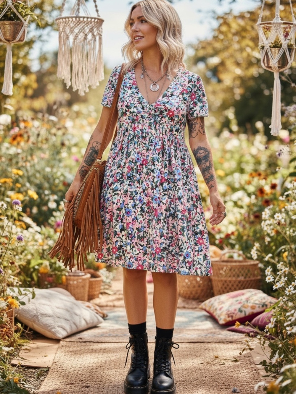 Ardene Pink and Blue Floral V-Neck Dress Size Small NWT - Picture 12 of 14